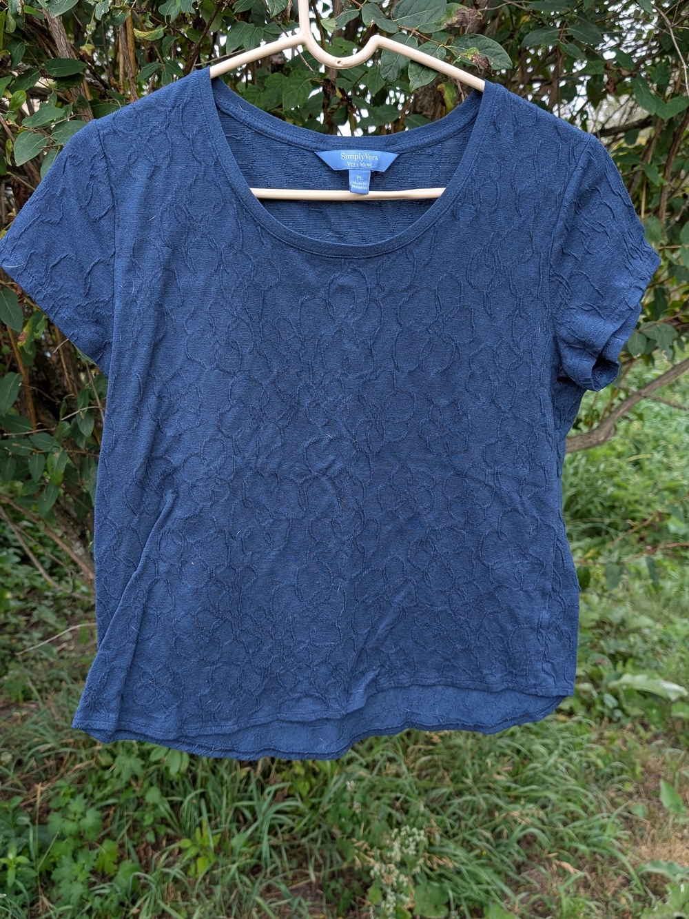 Simply Vera Vera Wang Navy Short Sleeve Textured Tee